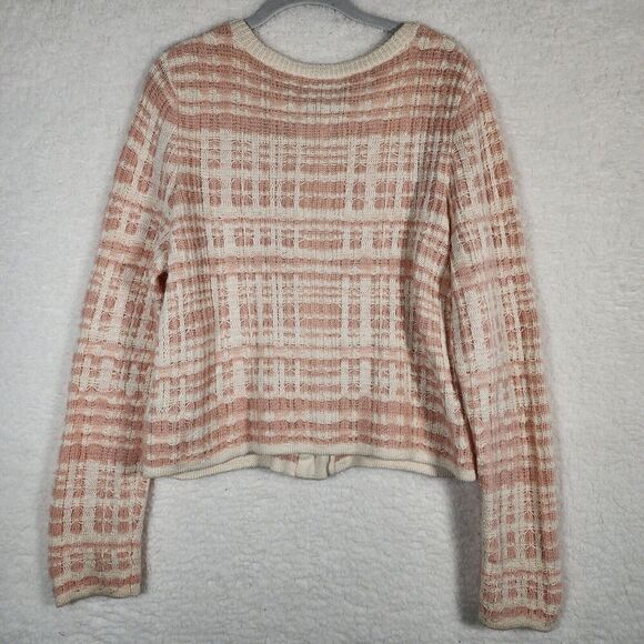 ANTHROPOLOGIE KNITTED & KNOTTED Plaid Boucle Cardigan Sweater Womens Size LG - Picture 3 of 8